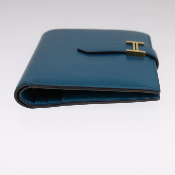 HERMES Bearn Compact Wallet Leather Blue Auth 108926
