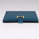 HERMES Bearn Compact Wallet Leather Blue Auth 108926-5