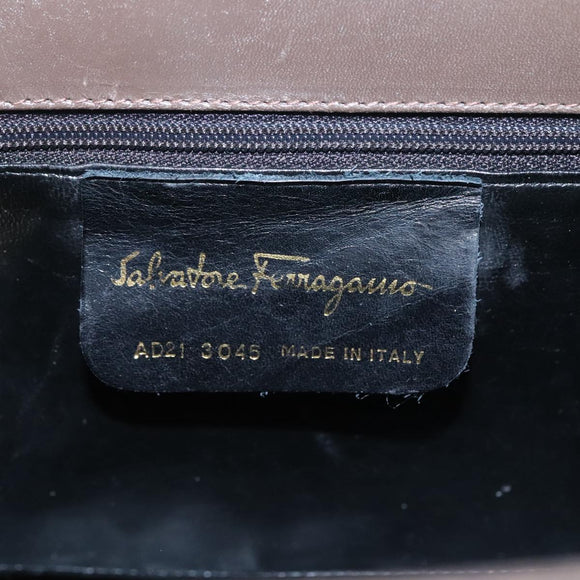 Salvatore Ferragamo Chain Shoulder Bag Leather Brown Gold Auth 108953