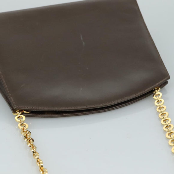Salvatore Ferragamo Chain Shoulder Bag Leather Brown Gold Auth 108953