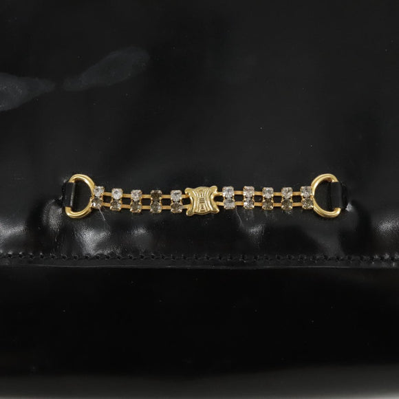 CELINE Chain Shoulder Bag Patent leather Black Auth 108958
