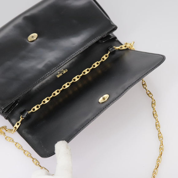 CELINE Chain Shoulder Bag Patent leather Black Auth 108958