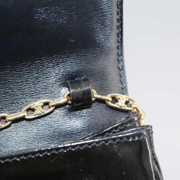 CELINE Chain Shoulder Bag Patent leather Black Auth 108958