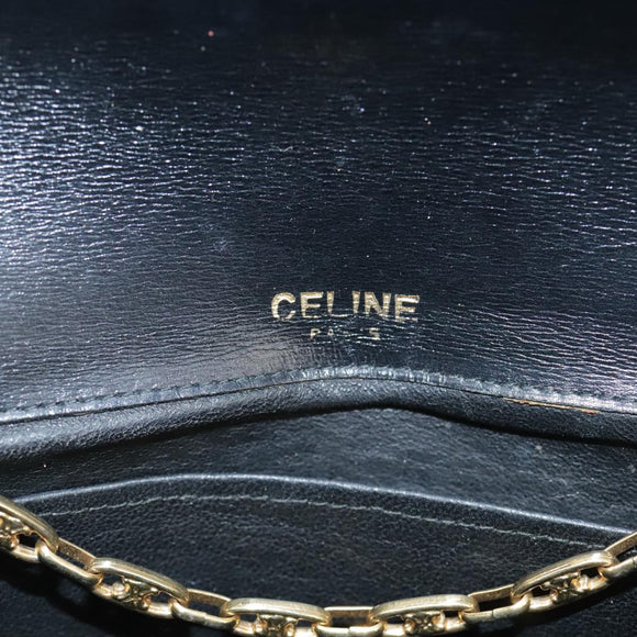 CELINE Chain Shoulder Bag Patent leather Black Auth 108958