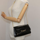 CELINE Chain Shoulder Bag Patent leather Black Auth 108958-21
