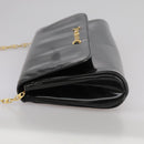 CELINE Chain Shoulder Bag Patent leather Black Auth 108958-3