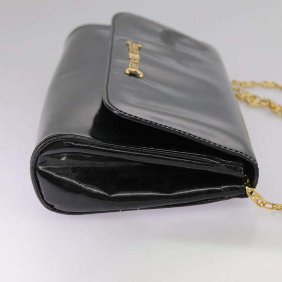 CELINE Chain Shoulder Bag Patent leather Black Auth 108958
