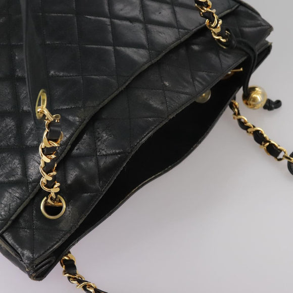 CHANEL Matelasse Chain Shoulder Bag Leather Gold Black CC Auth 108965