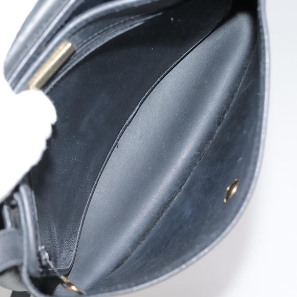 Christian Dior Honeycomb Canvas Shoulder Bag PVC Leather Black Gold Auth 109067