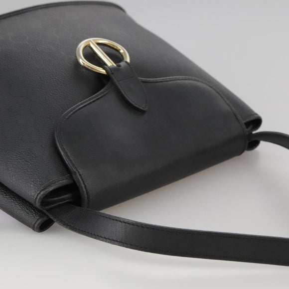 Christian Dior Honeycomb Canvas Shoulder Bag PVC Leather Black Gold Auth 109067