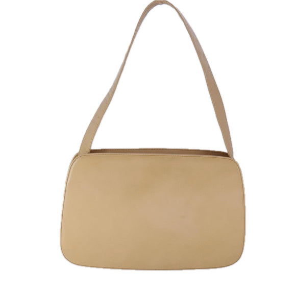 PRADA Shoulder Bag Leather Beige Silver Auth 109082