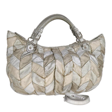 Miu Miu Tote Bag Leather 2way Silver Auth 109096