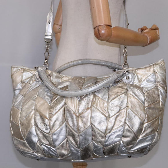 Miu Miu Tote Bag Leather 2way Silver Auth 109096