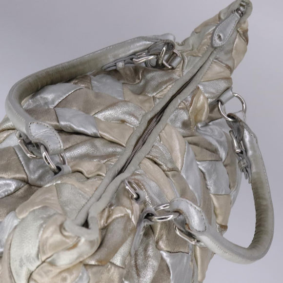 Miu Miu Tote Bag Leather 2way Silver Auth 109096