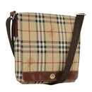 BURBERRY Nova Check Shoulder Bag PVC Leather Beige Brown gold Auth 109099-1