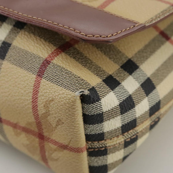 BURBERRY Nova Check Shoulder Bag PVC Leather Beige Brown gold Auth 109099