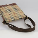 BURBERRY Nova Check Shoulder Bag PVC Leather Beige Brown gold Auth 109099-7