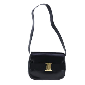 Salvatore Ferragamo Vala Shoulder Bag Leather Black Gold Auth 109105