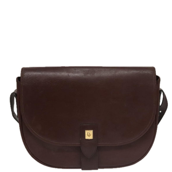 Christian Dior Shoulder Bag Leather Bordeaux Gold Auth 109198