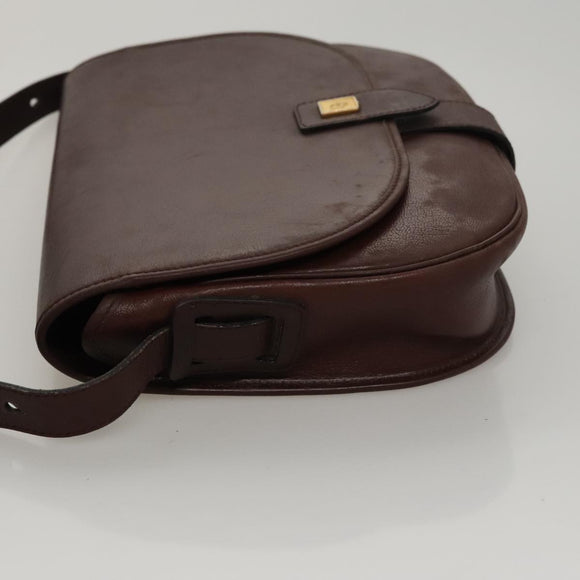 Christian Dior Shoulder Bag Leather Bordeaux Gold Auth 109198