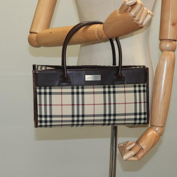 BURBERRY Nova Check Hand Bag Canvas Beige Auth 109208