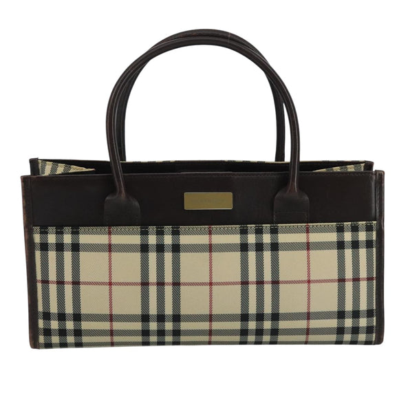 BURBERRY Nova Check Hand Bag Canvas Beige Auth 109208