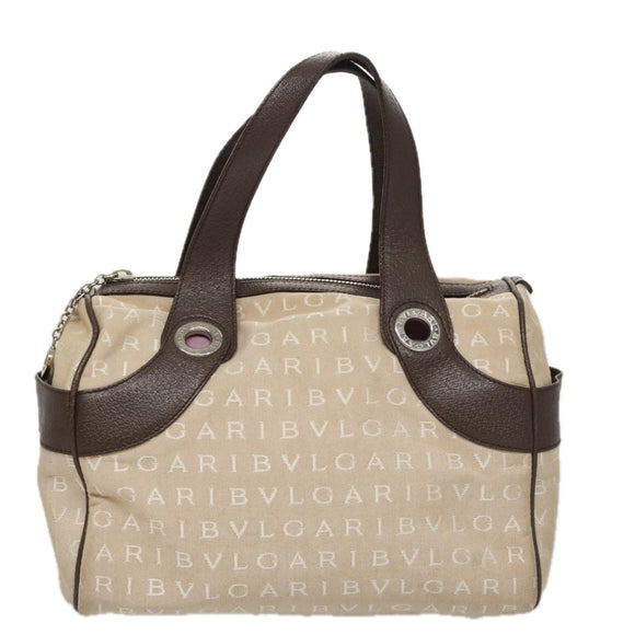 BVLGARI Hand Bag Canvas Beige Auth 109212