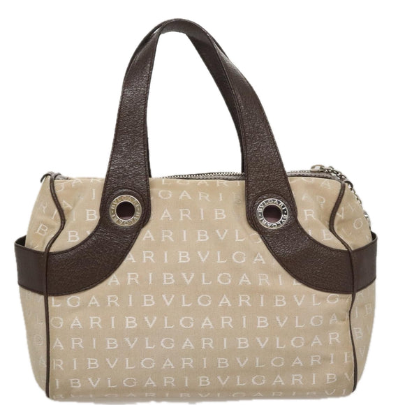 BVLGARI Hand Bag Canvas Beige Auth 109212