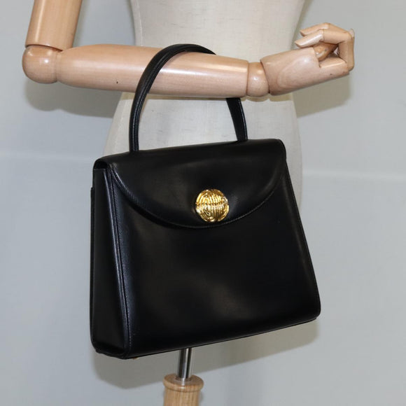 GIVENCHY Hand Bag Leather Black Gold Auth 109282