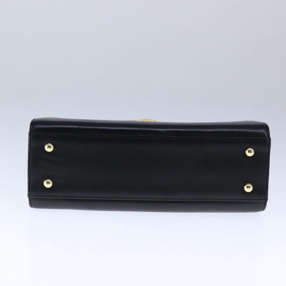 GIVENCHY Hand Bag Leather Black Gold Auth 109282