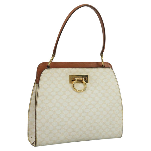 CELINE Macadam Canvas Hand Bag PVC Leather White Gold Auth 109369