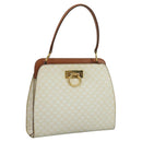 CELINE Macadam Canvas Hand Bag PVC Leather White Gold Auth 109369-1