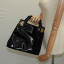 CELINE Macadam Canvas Hand Bag PVC Leather White Gold Auth 109369-24