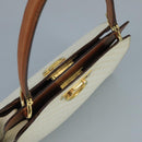 CELINE Macadam Canvas Hand Bag PVC Leather White Gold Auth 109369-6