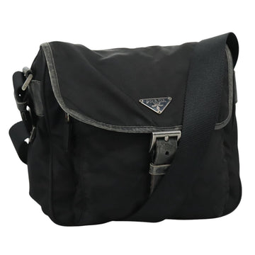 PRADA Shoulder Bag Nylon Black Silver Auth 109422