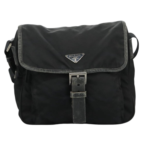 PRADA Shoulder Bag Nylon Black Silver Auth 109422
