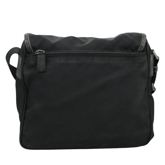 PRADA Shoulder Bag Nylon Black Silver Auth 109422