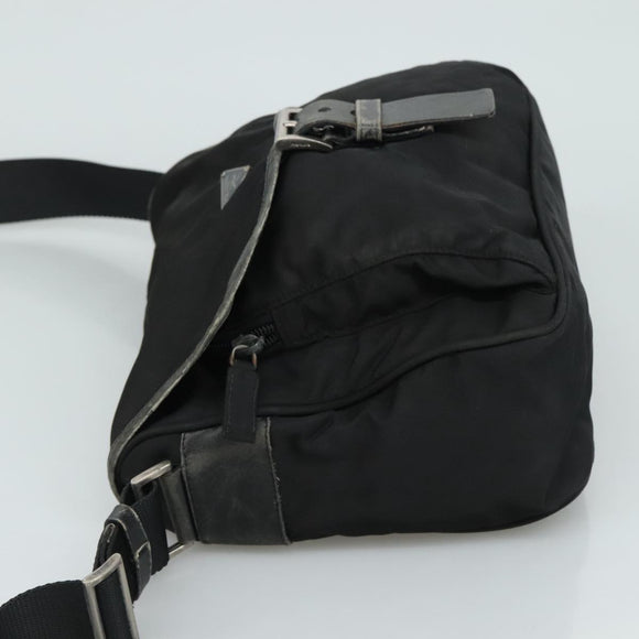 PRADA Shoulder Bag Nylon Black Silver Auth 109422