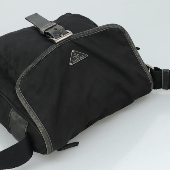 PRADA Shoulder Bag Nylon Black Silver Auth 109422