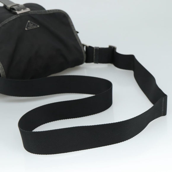 PRADA Shoulder Bag Nylon Black Silver Auth 109422