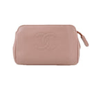 CHANEL COCO Mark Pouch Caviar Skin Pink Gold CC Auth 109423-13
