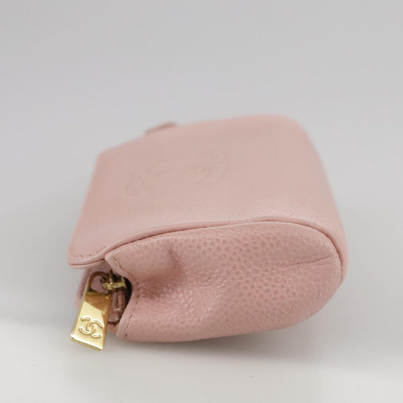 CHANEL COCO Mark Pouch Caviar Skin Pink Gold CC Auth 109423