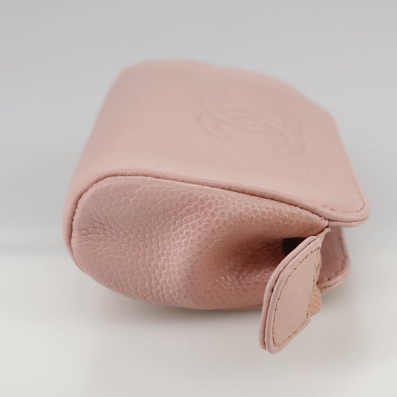 CHANEL COCO Mark Pouch Caviar Skin Pink Gold CC Auth 109423