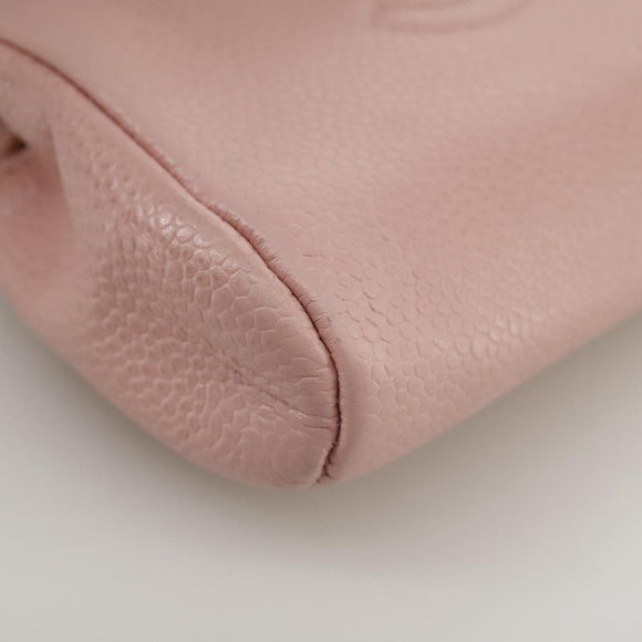 CHANEL COCO Mark Pouch Caviar Skin Pink Gold CC Auth 109423