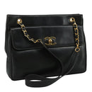 CHANEL COCO Mark Chain Shoulder Bag Lamb Skin Black Gold CC Auth 109490-1