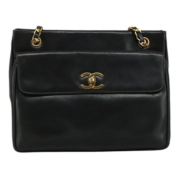 CHANEL COCO Mark Chain Shoulder Bag Lamb Skin Black Gold CC Auth 109490 - 0