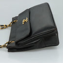 CHANEL COCO Mark Chain Shoulder Bag Lamb Skin Black Gold CC Auth 109490-5