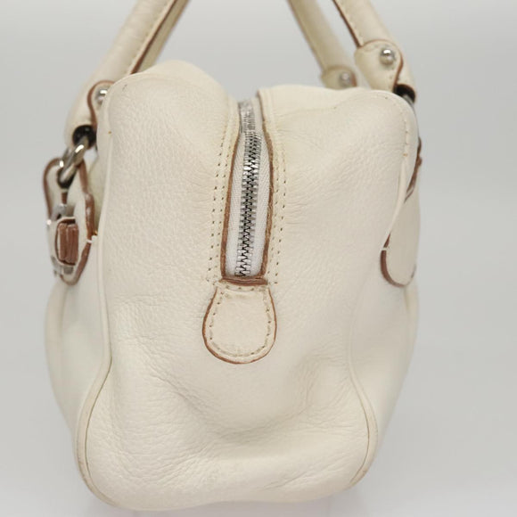Salvatore Ferragamo Gancini Hand Bag Leather White Silver Auth 109712