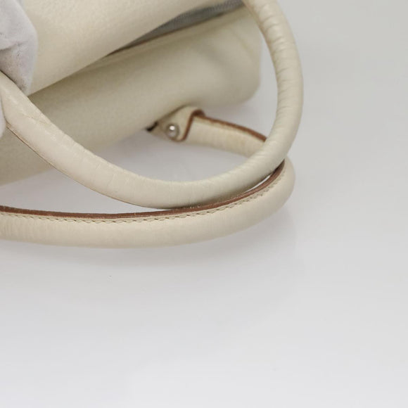 Salvatore Ferragamo Gancini Hand Bag Leather White Silver Auth 109712