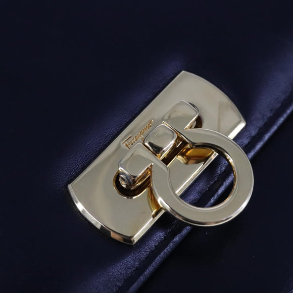 Salvatore Ferragamo Gancini Shoulder Wallet Leather Gold Black Auth 109714